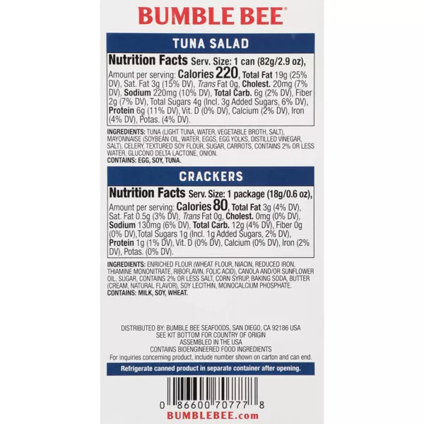Bumble Bee Snack on the Run Tuna Salad with Crackers 3.5oz