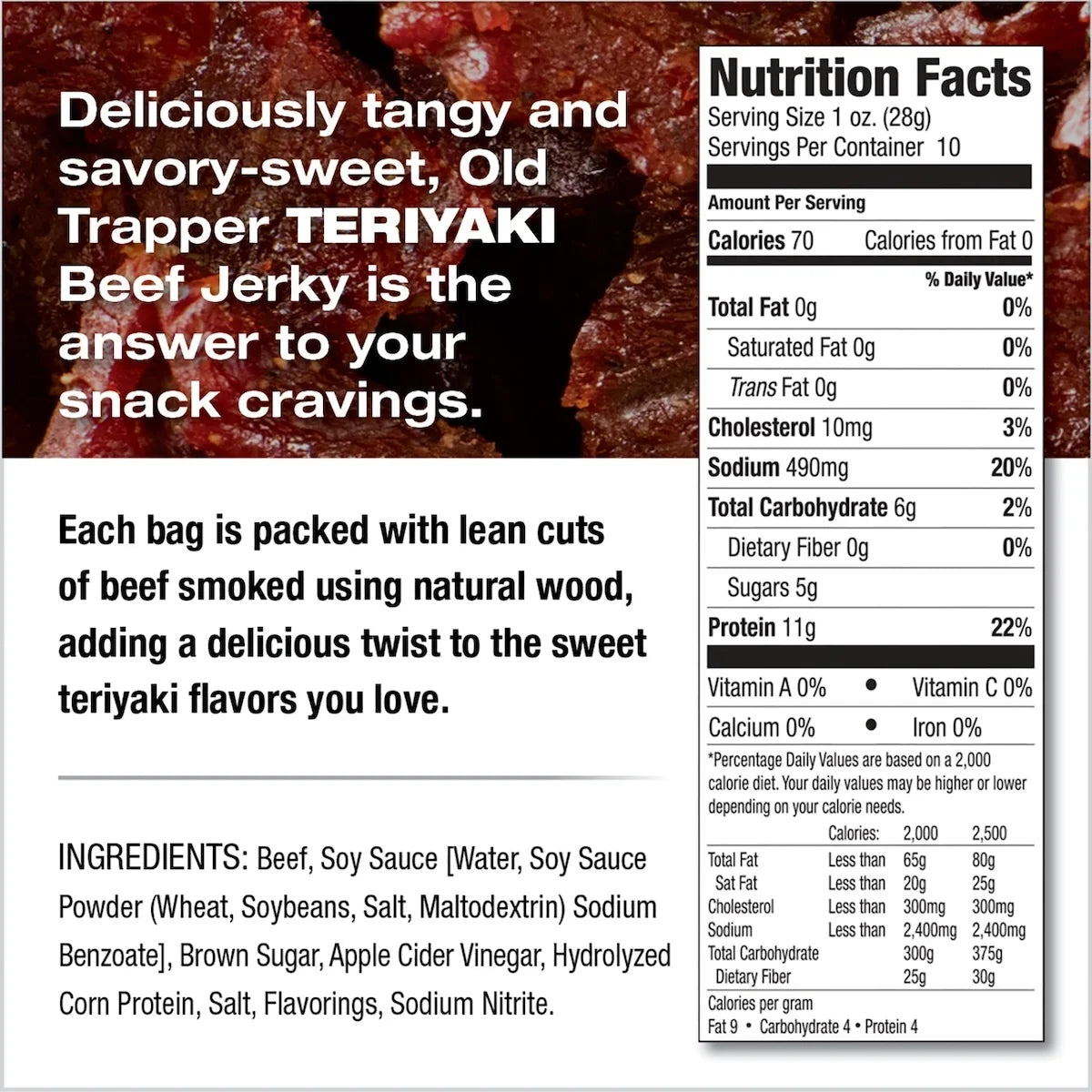 Old Trapper Teriyaki Beef Jerky 10oz Resealable Bag