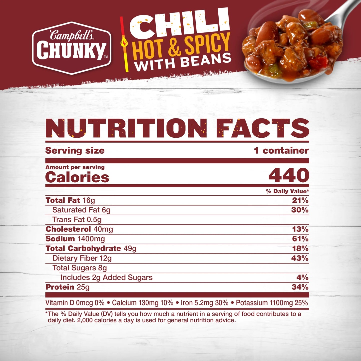 Campbell’s Chunky Hot and Spicy Chili with Beans, 15.25 oz Microwavable Bowl