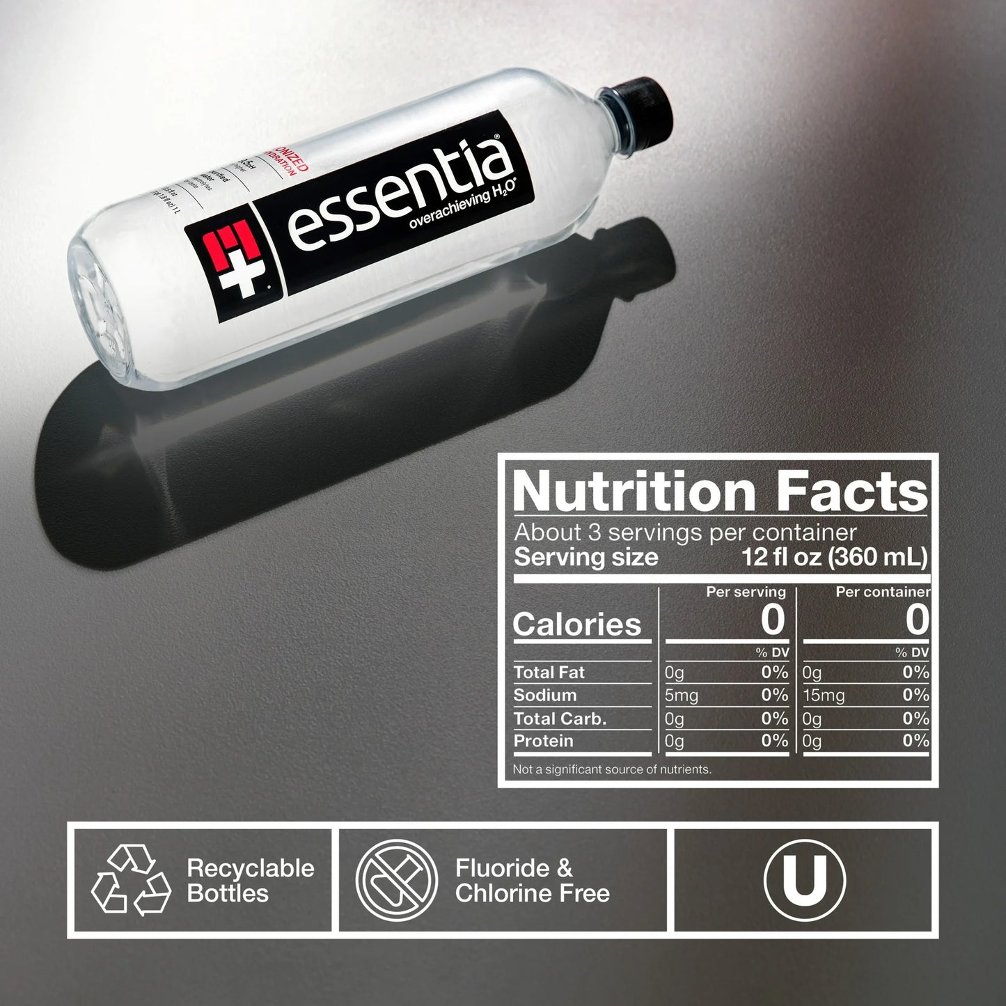 Essentia Bottled Water, Ionized Alkaline Water, 33.8 fl oz, 1 Liter Bottle
