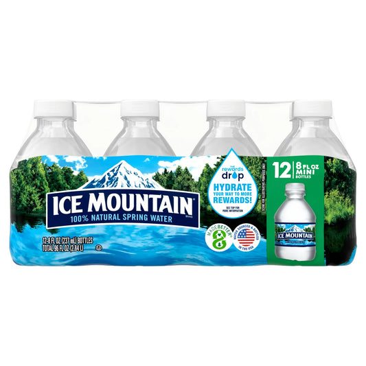 ICE MOUNTAIN Brand 100% Natural Spring Water, 8-ounce mini plastic bottles (Pack of 12)