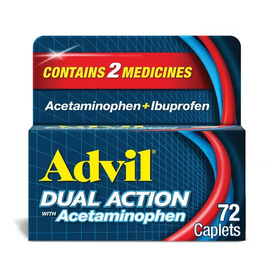 Cápsulas recubiertas Advil de doble acción para el alivio del dolor con ibuprofeno y acetaminofén, 72 unidades