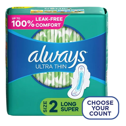 Toallas higiénicas Always Ultra Thin con alas, tamaño 2, súper absorbentes, 58 unidades