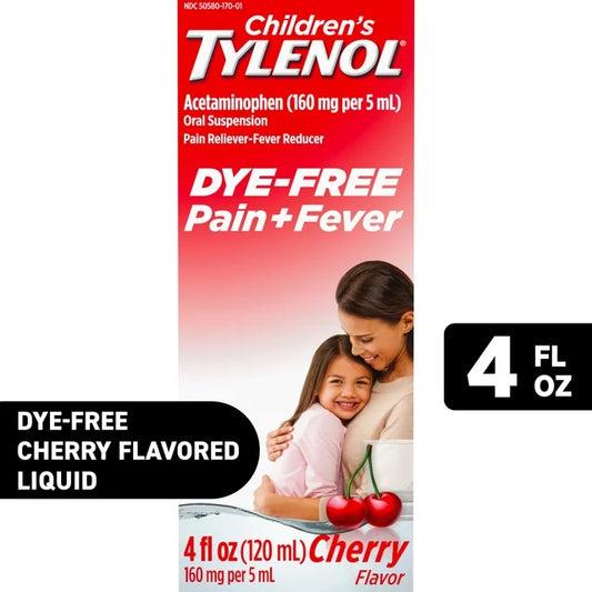 Tylenol para niños, analgésico y antipirético, sin colorantes, sabor cereza, 113 ml (4 onzas líquidas)