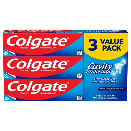 Pasta dental Colgate Cavity Protection, sabor regular, 6 oz, paquete de 3
