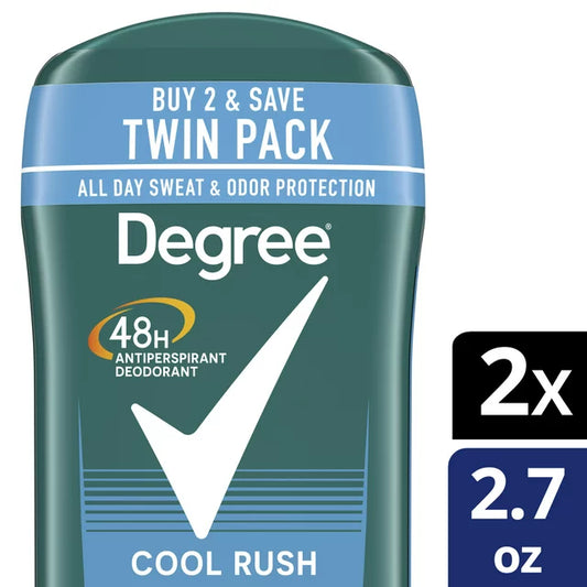 Desodorante antitranspirante en barra Degree de larga duración para hombre, paquete doble, color Cool Rush, 2.7 oz