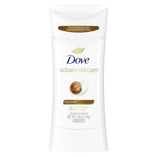 Desodorante antitranspirante en barra Dove Advanced Care de larga duración, manteca de karité, 2.6 oz
