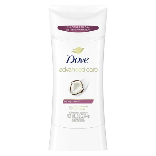 Desodorante antitranspirante en barra Dove Advanced Care de larga duración para mujer, sabor coco, 77 g