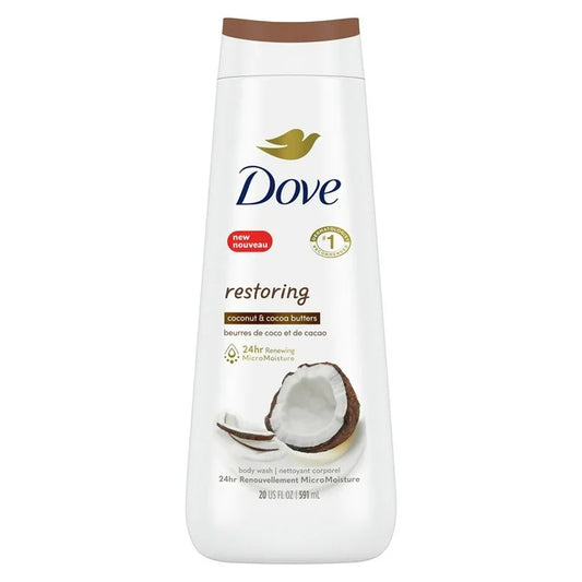 Dove Restoring Gentle Women's Body Wash para todo tipo de piel, coco y manteca de cacao, 20 oz