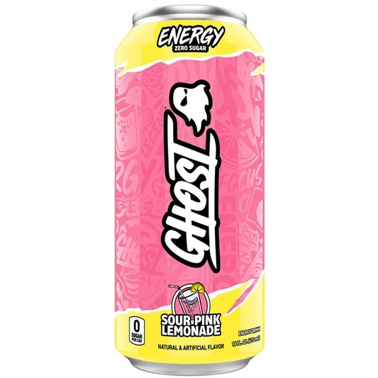 GHOST® ENERGY Zero Sugars Energy Drink, Sour Pink Lemonade, 200mg Natural Caffeine, 16 fl oz Can