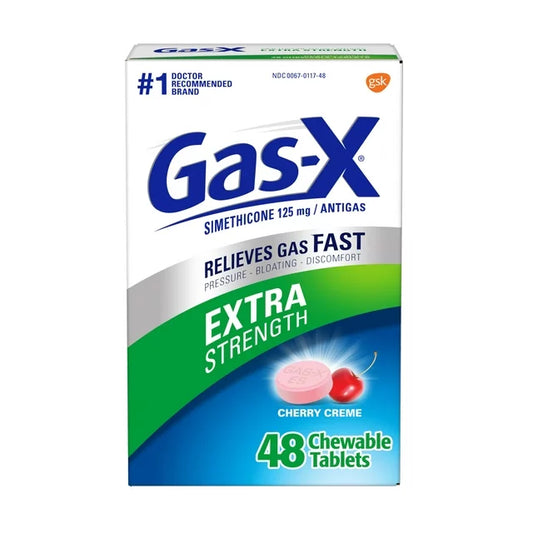 Comprimidos masticables de simeticona Gas-X Extra Fuerte para el alivio de gases, sabor crema de cereza, 48 comprimidos