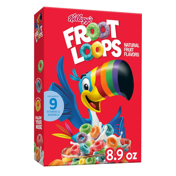 Kellogg's Froot Loops Breakfast Cereal, Kids Cereal, Family Breakfast, Original, 8.9oz Box (1 Box)