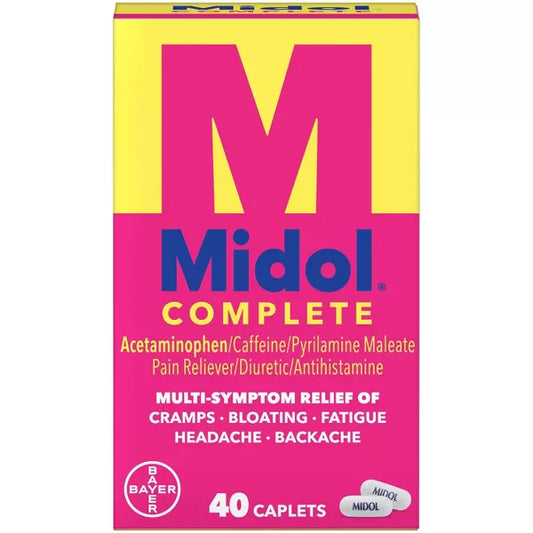 Cápsulas Midol Complete para el alivio del dolor menstrual con acetaminofén, 40 unidades
