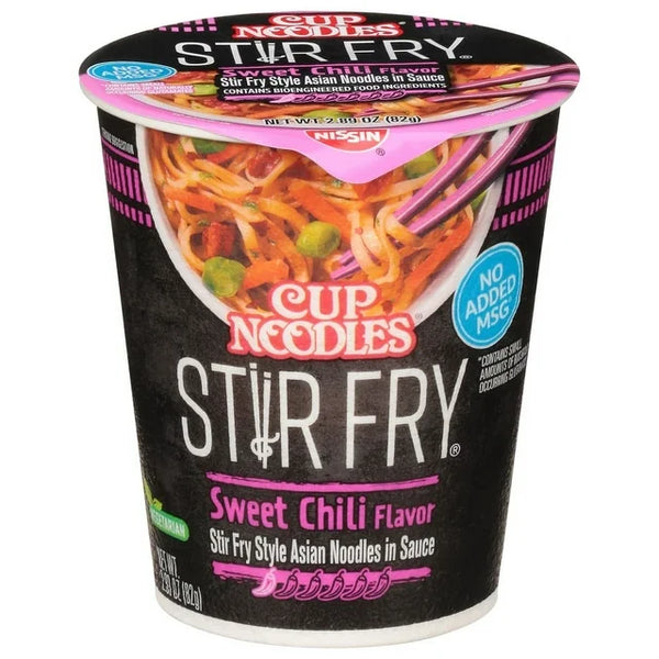 Fideos asiáticos Nissin Cup-Noodles salteados con sabor a chile dulce en salsa, 2.89 oz
