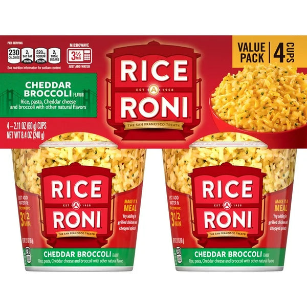Pasta de arroz con queso cheddar y brócoli Rice-A-Roni, 2.11 oz, paquete de 4