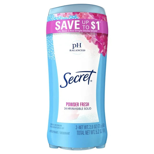 Antitranspirante y desodorante sólido Secret Invisible para mujer, sabor fresco en polvo, paquete doble, 2.6 oz cada uno