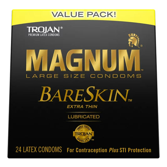 Condones grandes lubricados TROJAN Magnum BareSkin, paquete económico de 24 unidades