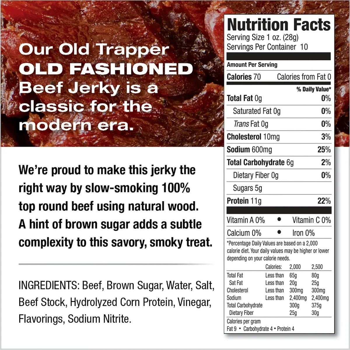 Old Trapper Naturally Smoked Original Old Fashioned Beef Jerky 10oz Resealable Bag