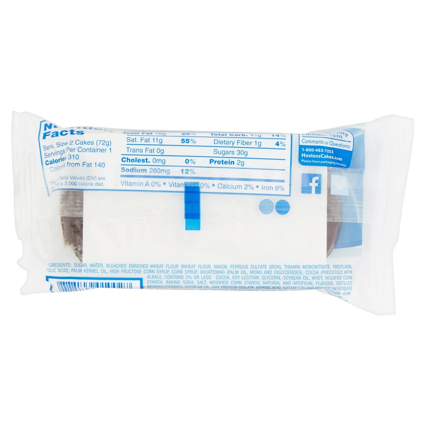 Hostess Ding Dongs, Chocolate Cake, Fudge Coated, Single Serve, 2.55 oz., 2-Count Wide Regular.