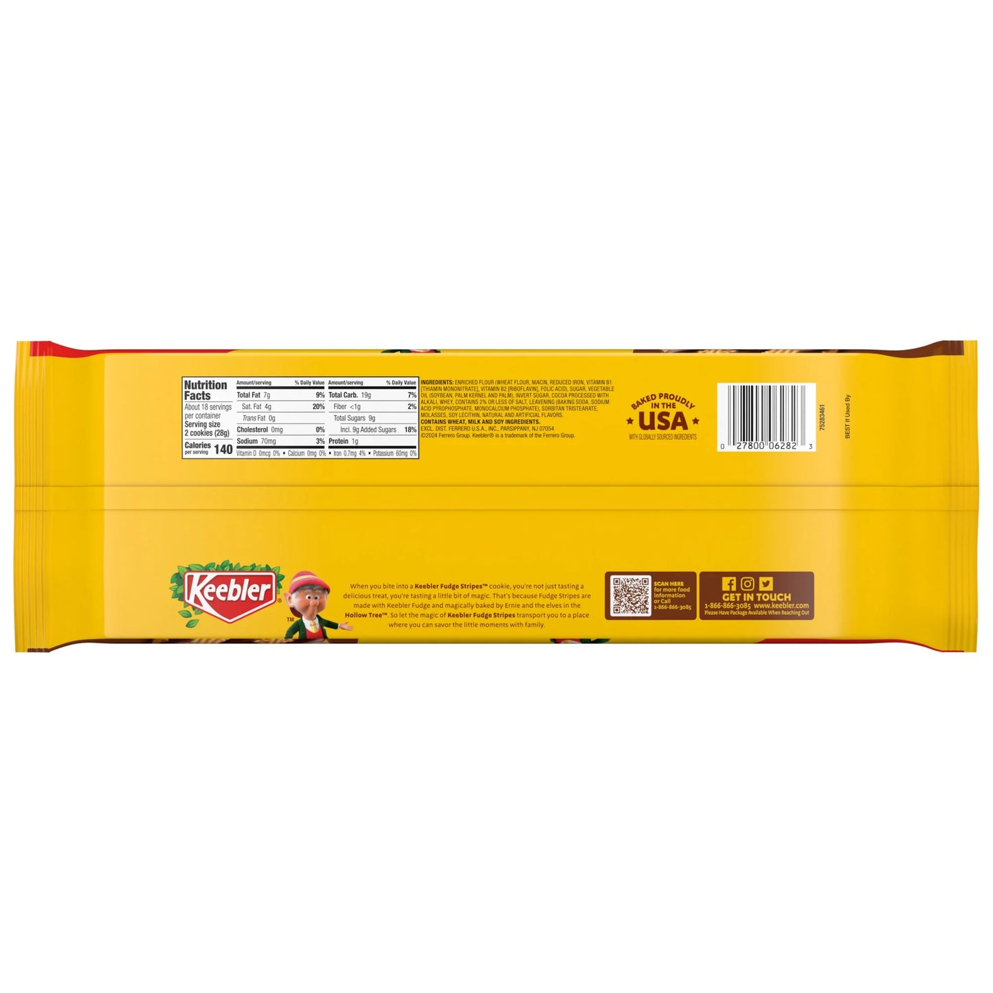 Keebler Fudge Stripes, Original Shortbread Cookies Coated in Keebler Fudge, Family Size 17.3 oz